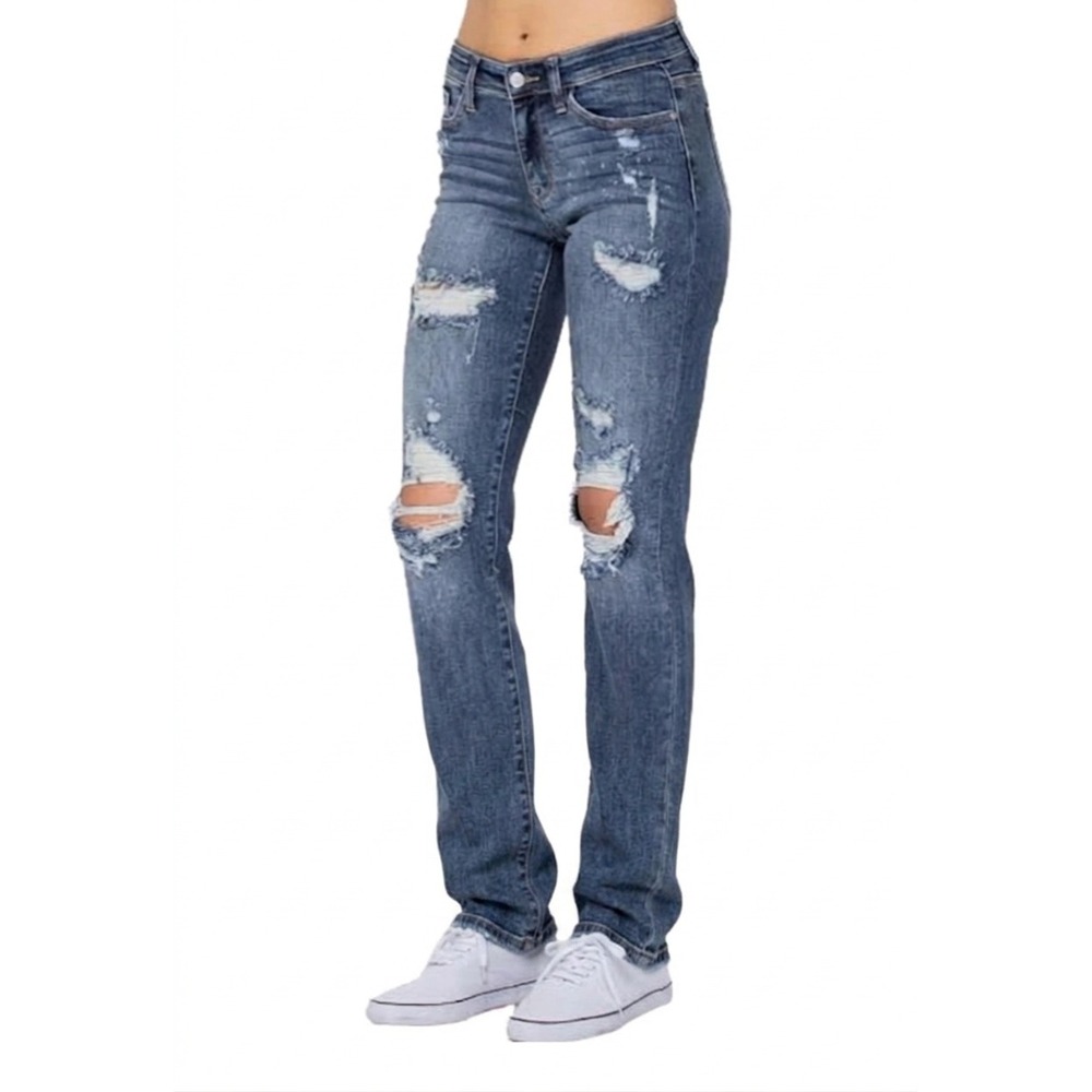 Judy Blue Distressed Boyfriend Fit Jeans Indie Boho Blue Denim 28x29‎ Size 7